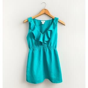 Motherhood Maternity Teal Ruffle Tank Top Size S Elastic Waist No Belt